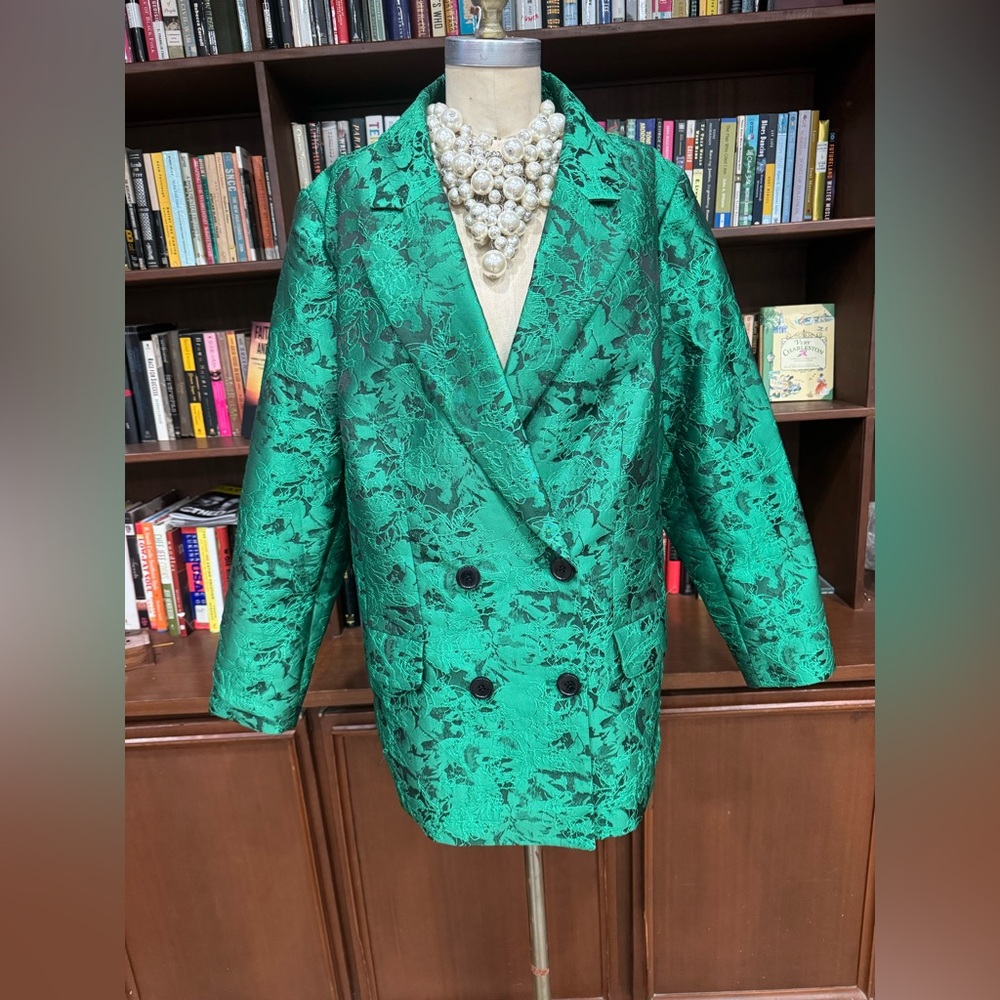 Elegant Green Double-Breasted Eloquii Womens Brocade Blazer 16 NWT